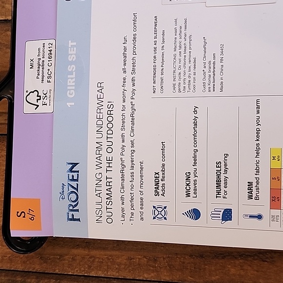 ClimateRight by Cuddl Duds Frozen Girls Thermal Set Size Small 6/7 - Picture 6 of 9